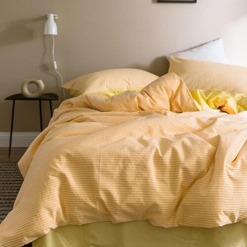 Pure Cotton Seersucker Bedding Set Pure Color Stripes Simple Duvet Cover Four-piece Set Cotton Soft Skin-friendly Korean Bedding