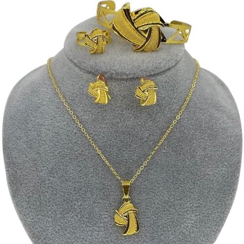 Gold Color Ethiopian Kids Dubai Jewelry Set for Baby Flower Necklace/Pendant/Earring Africa Europe Child Birthday Gift