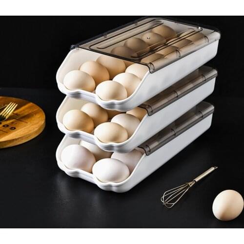 Creative Automatic Rolling Egg Box Kitchen Refrigerator Egg Storage Box Household Transparent Drawer Egg Tray Hot Organizer
