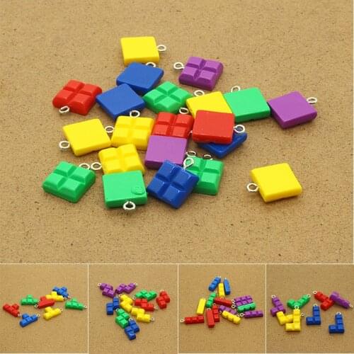 10pcs/lot Mix Creative Building Blocks Resin Jewelry Charms Funny Square Letter Earrings Necklace Keychains Pendant Accessory