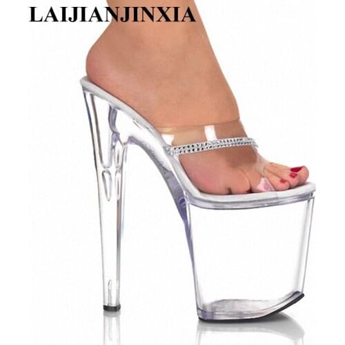 LAIJIANJINXIA 20 CM High Heels Slippers Club Night Sexy Pole Dancing Shoes Platform Women Shoes Thin Heels Dance Shoes E-049