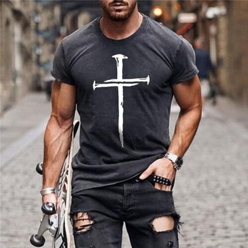 Summer casual all-match mens Jesus Christ cross 3d printed T-shirt 2021 new short-sleeved oversized round neck streetwear