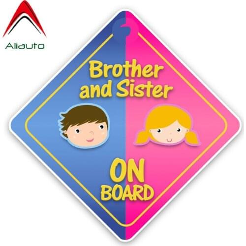 Aliauto Lovely Warning Sign Car Sticker Brother and Sister Baby on Board Colored Decal PVC Decoration Graphic,14cm*14cm