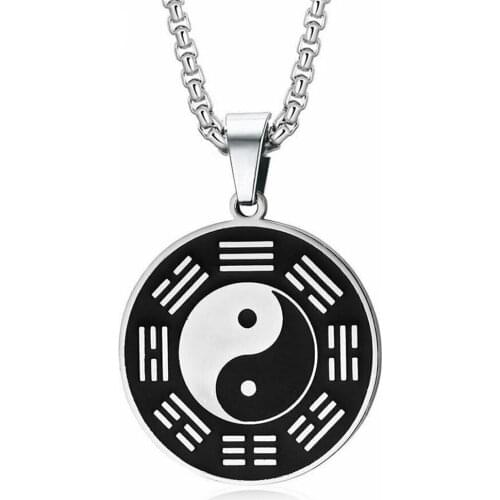 Mens Stainless Steel Protection Amulet Yin Ying Yang Pendant Necklace Vintage