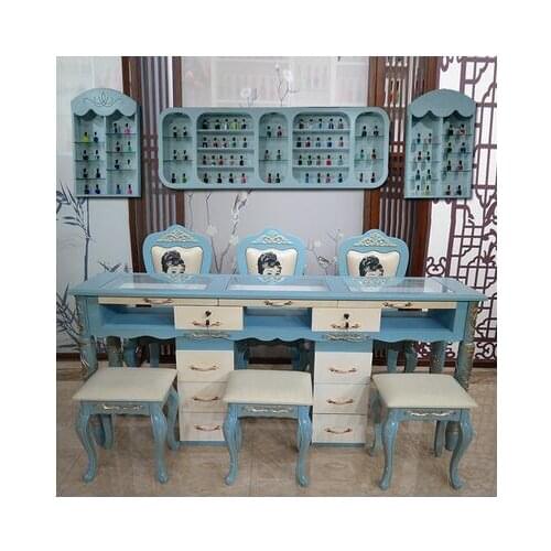 Retro manicure table net red simple lacquer single double three person manicure table chair set