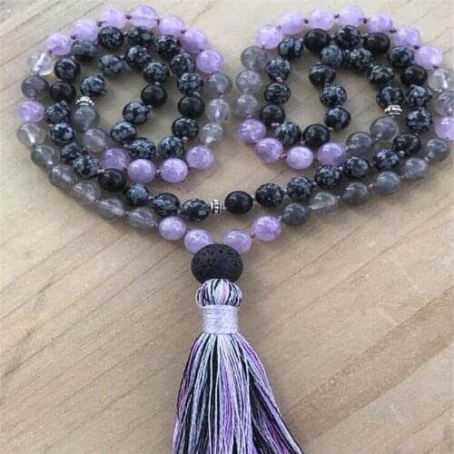 6MM Amethyst Gemstone Alabastro Knot Mala necklace 108 Beads chain Fancy Bless Buddhism pray cuff Unisex Meditation Reiki yoga
