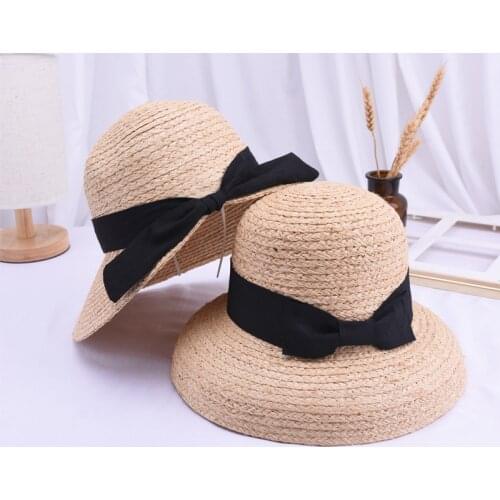 Beach Sun Hat Female Summer Travel Bowknot Cap New Euro-American Style Literature and Art Retro-Lafite Sun Shade Hats H072