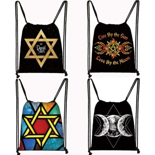 Triple Moon Goddess / Star of David Backpack Women Men Travel Bag Wicca / Witchcraft Storage Bag Canvas Drawstring Bags