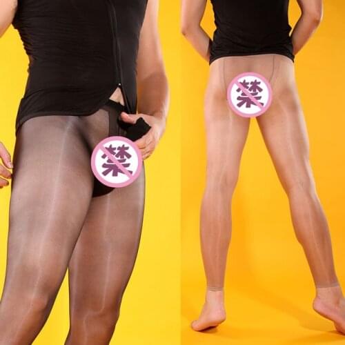 Doyeah Mens Sexy Pantyhose Nude w/ Penis Sheath Tip Open Sheer Tights (without covering feet)