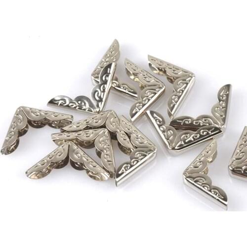 Silver Metal Book Corner Trilateral Albums Menus Folders Flower Printed Protectors Decor Supplies 40pcs 20x20x3.5mm CP1807