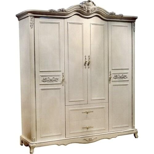 Wardrobe bedroom home furniture 4 doors neoclaasical solid wooden materials can be customized color