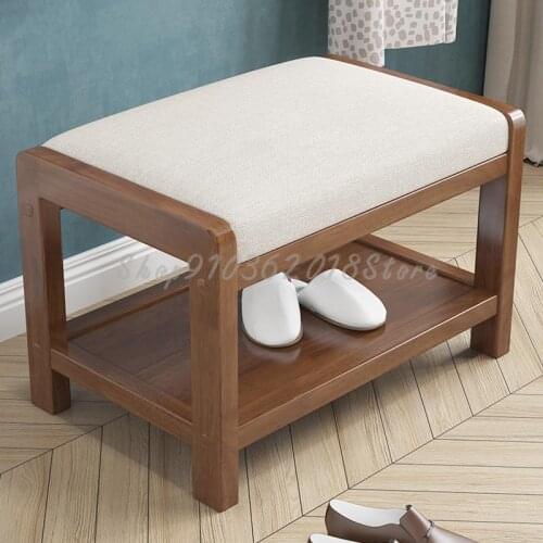Solid Wood Shoe Changing Stool Shoe Cabinet Nordic Small Stool Soft Cushion Sofa Stool Door Log Color Can Sit On Shoe Rack And
