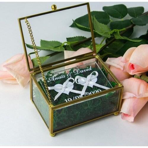 Wedding Ring Box Glass Custom Engagement Ring Box,Personalized Name and Date on Plastic Board,Ring Pillow Bridesmaid Gift Box