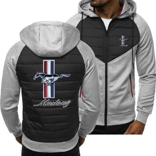 New Spring Autumn Mens Fashion Mustang Logo Hoodie Sport Casual Sweatshirts Cardigan Zipper Long Sleeve Jacket
