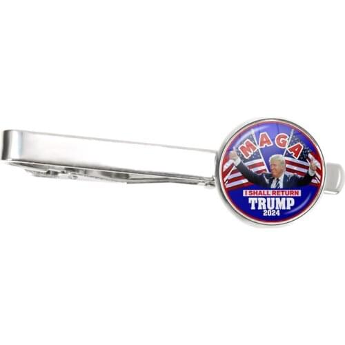 Trump 2024 He Will Be Back Tie Clip Donald Trump for President USA Creative Print Glass Tie Clasp Commemorate Gifts