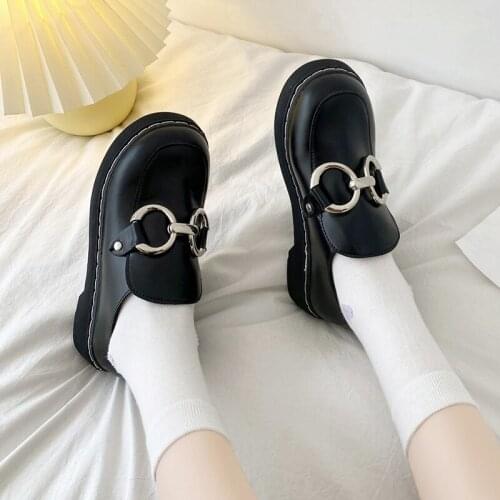 Monk straps sweet girls female kawaii japanese cute anime lolita shoes women harujuku jk uniform shoe feminine black mid heel