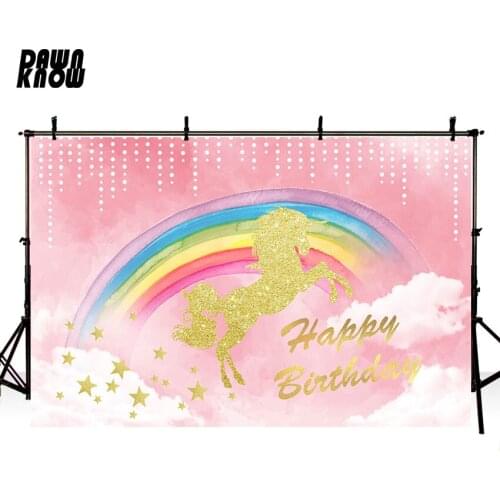 DAWNKNOW Unicorn Rainbow Vinyl Photography Background For Baby Cartoon Bear Photo Shoot Backdrop For Wedding Photo Studio G978