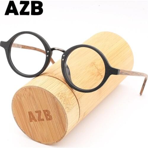 AZB High Quality Wooden Eyewear Frames Spectacle Retro Round Clear Glasses for Women Men Wood Optical Glasses Frame
