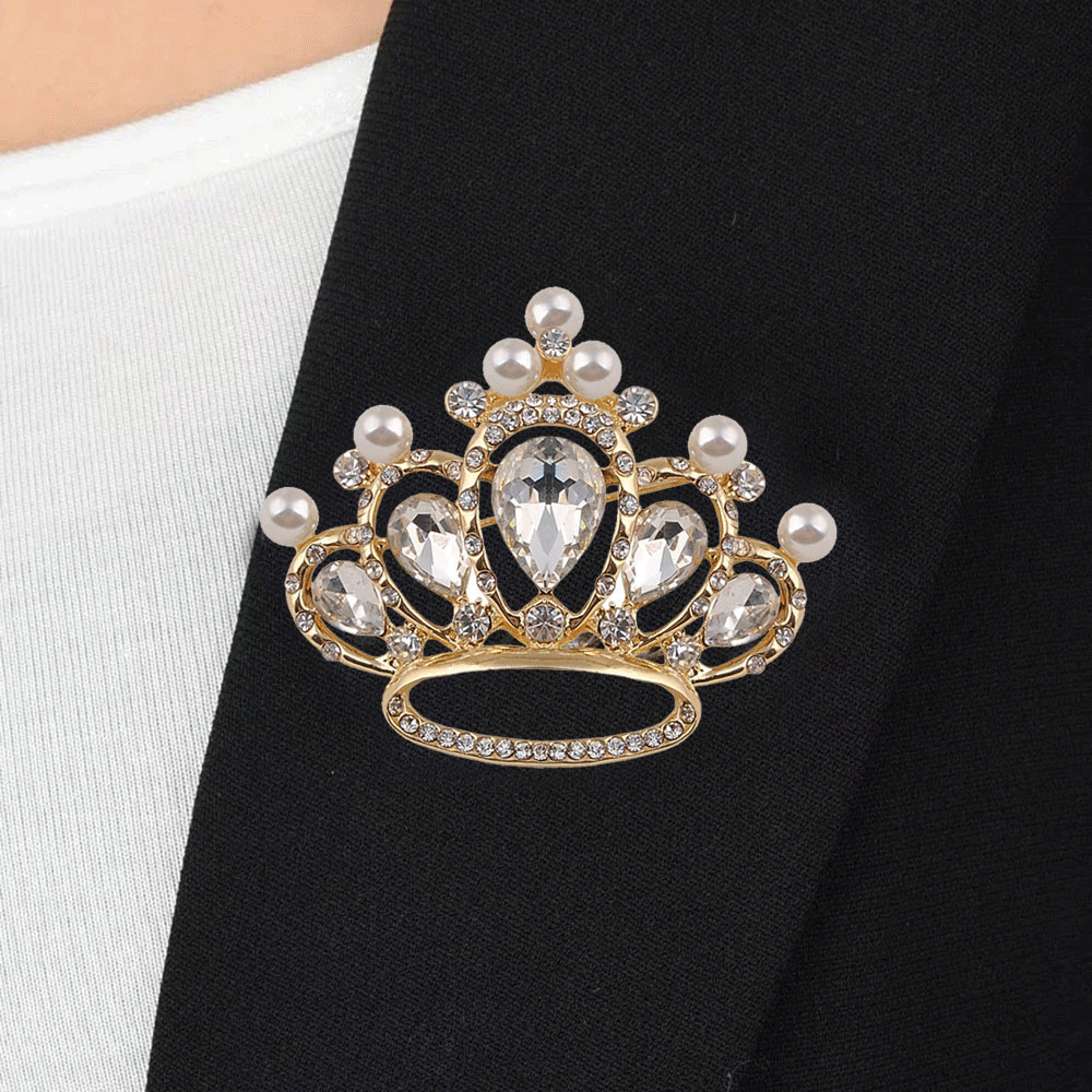 Ladies Crown Brooch Crystal Glass Engagement Wedding Brooch