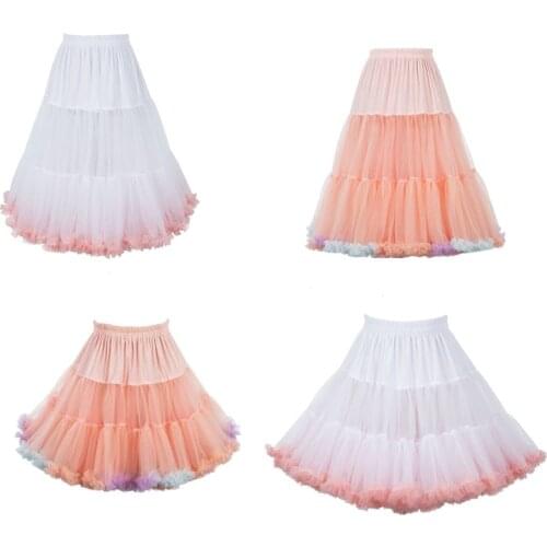 Womens Layered Puffy Tulle Pettiskirt Rainbow Contrast Candy Colored Tutu Skirt Elastic Waist Fancy Ruffles Petticoat Lolita Cos