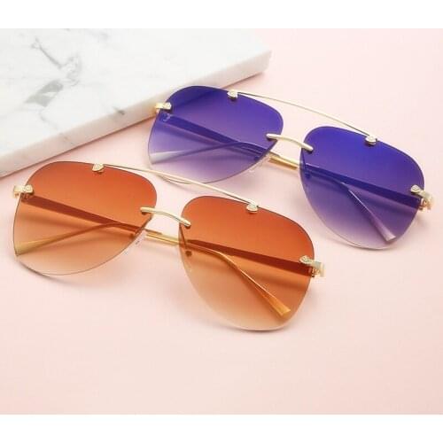 Ladies Vintage Ocean Lens Frameless Shades Sun Glasses Uv400 Rimless Sunglasses Women AS088