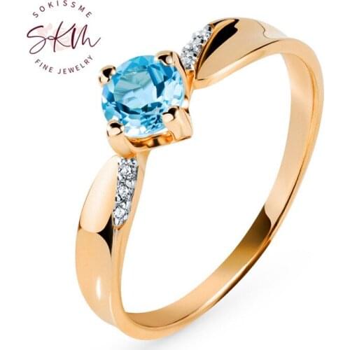 SKM Fashion Topaz rings for women 14k 18k rose gold Diamond Ring Trendy designer Promise Luxury Fine Jewelry