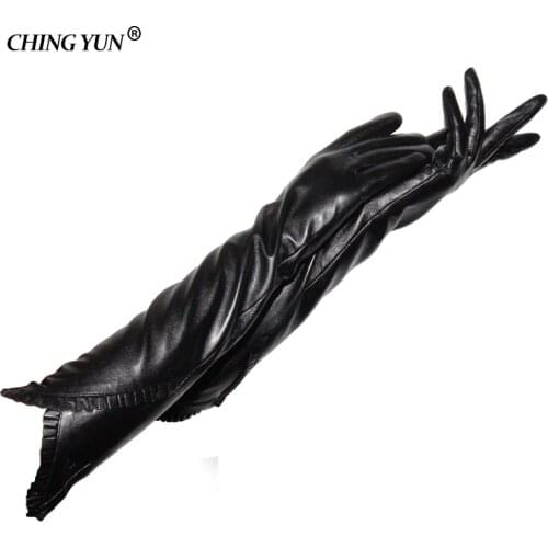 Winter lady fashion sheepskin leather gloves women genuine leather mittens female long style Keep warm Arm sleeve Free shipping