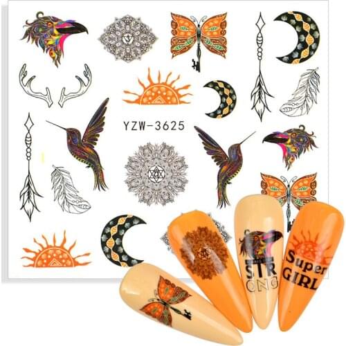 1 Sheet 3D Nail Sticker Feather Bird Engraved Embosse Design Water Transfer Decals Slider Wrap DIY Watermark Nail Art Decoration