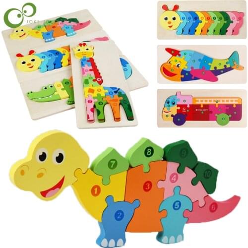1Pcs DIY Wooden Jigsaw Brain Game Puzzle Bloacks Children Play Training Educational Toys Animal Car Dinosaur Building Puzzle YJN