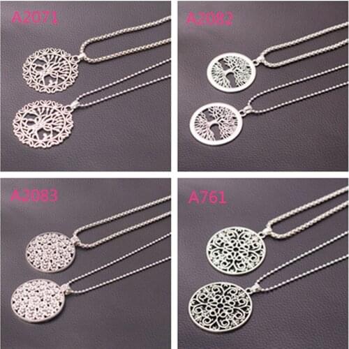 1pcs Silver Plated Retro Tree and Flower Pendant Necklace, Tree of Life Charm, Flower of Life Charm, DIY Handmade Jewelry Charm