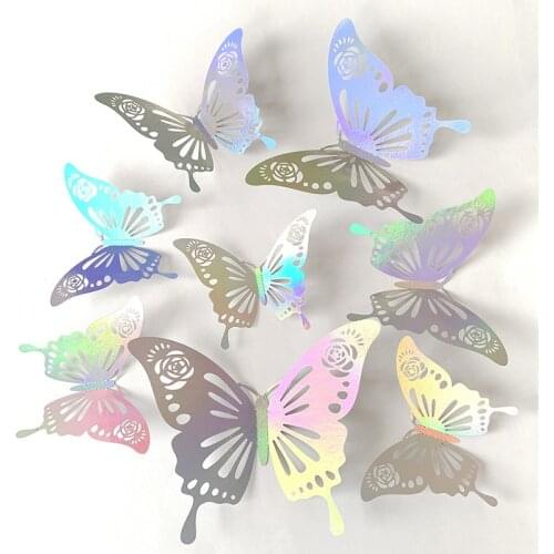 12pcs 3D Wall Stickers Hollow Silver Butterfly Wall Decal Stickers DIY Art Home Decor Wall Decals Wedding Living Room Decoration