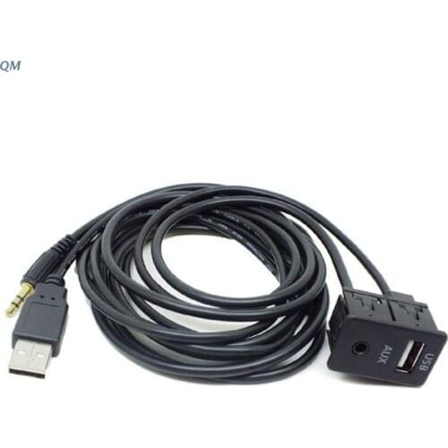 13MF 1.5M Car Dash Flush Mount USB Port Panel Auto Boat 3.5mm AUX USB Extension Cable Adapter for toyota