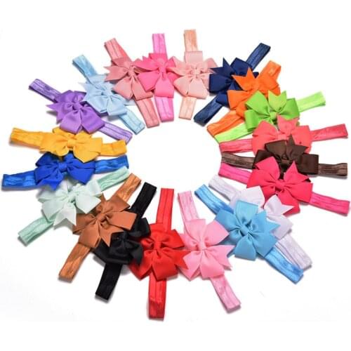20pcs/lot Girl Hair Bow DIY Grosgrain Ribbon Bow Elastic Hair Bands For Newborn Infant Toddler Hair Accessories Headband