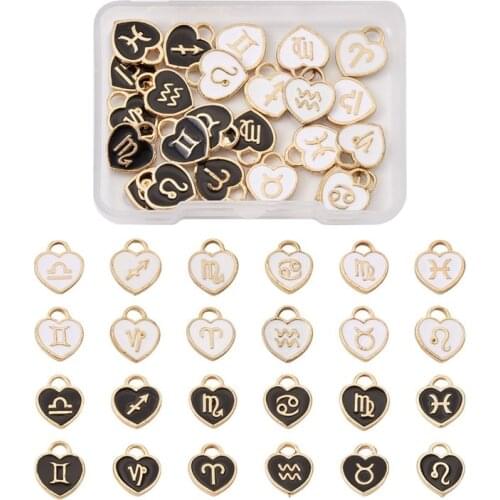24pcs Alloy Enamel Charms Pendant Enamelled Heart Zodiac Sign Constellation Pattern for Jewelry Making DIY Bracelet Necklace