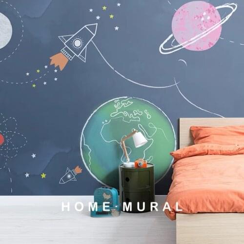 Bacaz 3d Kids Cartoon Space Rocket Wallpaper Murals for Baby Nursery Kid Bedroom 3d Galaxy Wall paper Planets Waterproof Decal