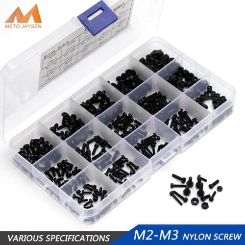 480pcs M2 M2.5 M3 Nylon Round Head Phillips Screw Bolts Hex Nuts Set Black White Plastic Screws Assortment Kit