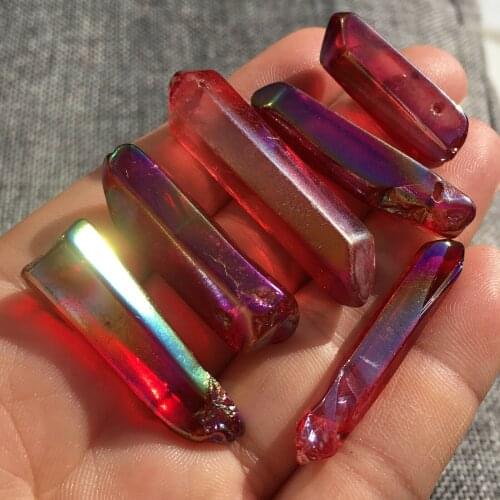 Red titanium rainbow aura lemurian quartz crystal point healing 8pcs