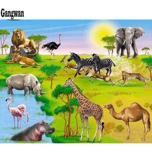 DIY Diamond Cross Stitch Grassland Animals 5D Paint With Diamond Painting by Number animals zoo Needlework Hobbies kids gift