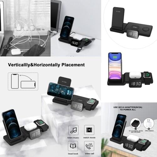 4 in 1 Dock Support Station Wireless Wast Charger Holder Clock For Apple Watch 5 4 3 2 Charger For iPhone 12 11 Pro Max