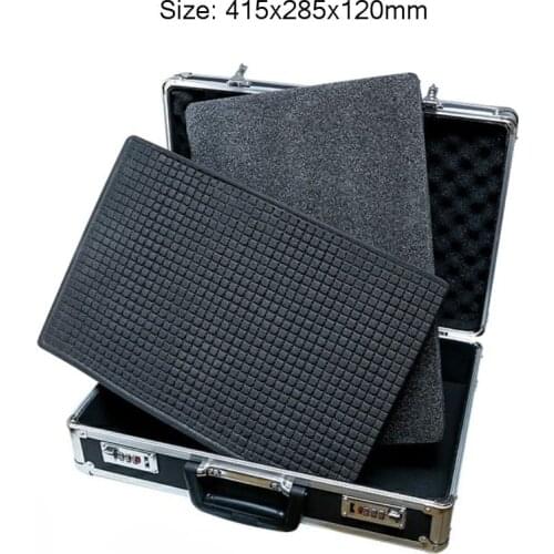 Aluminum Alloy Tool Box Password lock instrument box Impact resistance Safety Case Portable Suitcase With pre-cut sponge Black