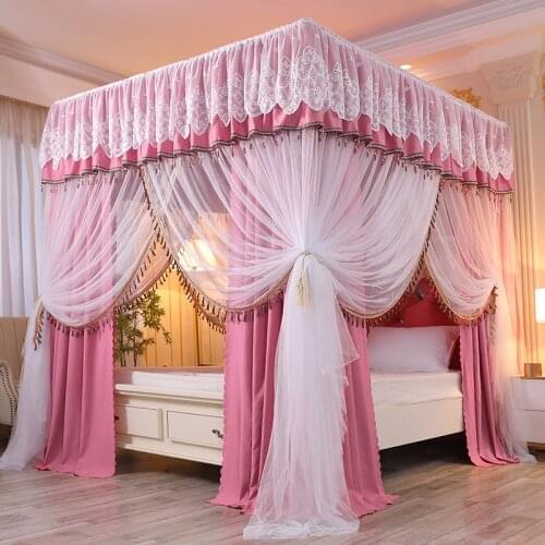 Luxury Pink Gray Double-deck Romantic White Lace Princess Style Floor-standing mosquito net Shading Bed Mantle Room Decoration