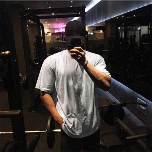 Oversized Running T-shirt Men Cotton Gym Clothing Fitness T Shirt Hip Hop Sportswear Loose Half Sleeve Muscle Bodybuilding Shirt