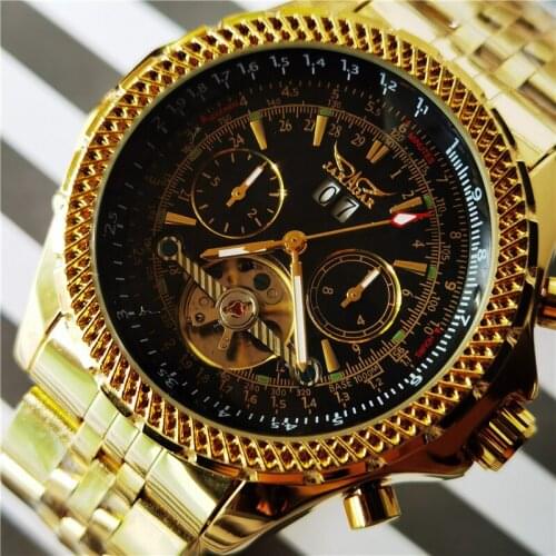 Jaragar 2020 Golden Black Automatic Mechanical Watches Tourbillon Date Business Fashion Steel Band Sport Self-Wind Watch For Men