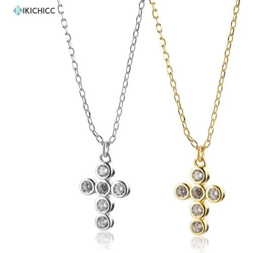 Kikichicc New 925 Sterling Silver Gold Clear Zircon Cross Pendant Necklace Chains Jewelry 2020 Fine Jewelry 2020 Rock Punk