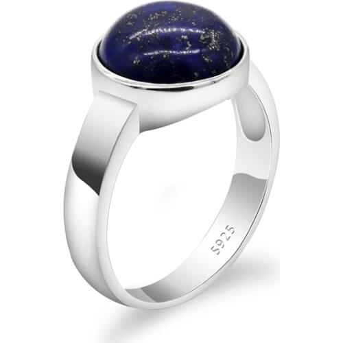 S925 Sterling Silver Blue Natural Stone Rings Vintage Lapis Lazuli Solid Silver Men Women Ring Jewelry for Engagement Gifts
