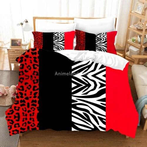 Zebra Leopard Red Black Bedding Set Duvet Cover Pillowcase Set Comforter Bed Linen Twin Full Queen King Single Size Dropshipping