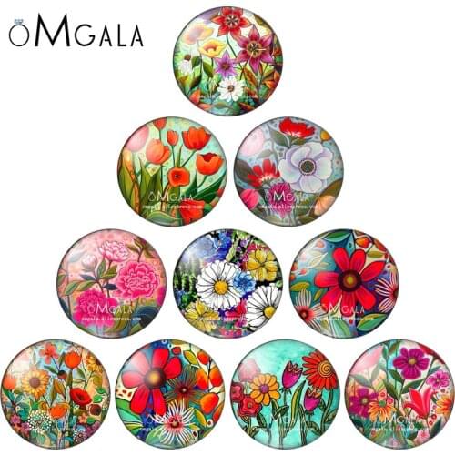 Beauty Art Red Flower Paintings 10mm/12mm/14mm/18mm/20mm/25mm Round photo glass cabochon demo flat back Making findings