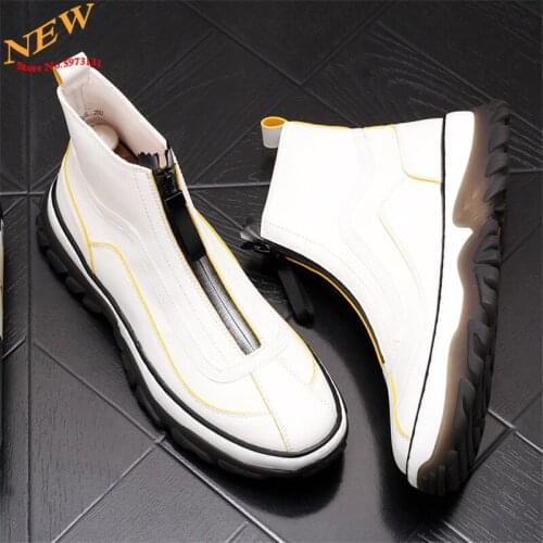 Autumn New Zip Men Ankle Boots Leather Zipper Thick-Soled Heighten Shoes High Tops Hip Hop Zapatillas Hombre