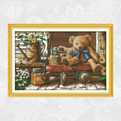 Honey Bear Cross Stitch kits 14CT Printed Canvas 11CT White Fabric DIY Handmade Needlework Embroidery Sets Home Decoration