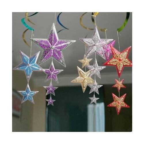 2pcs christmas decoration 3D plastic star hanging hollow pentagram christmas party decorations for home